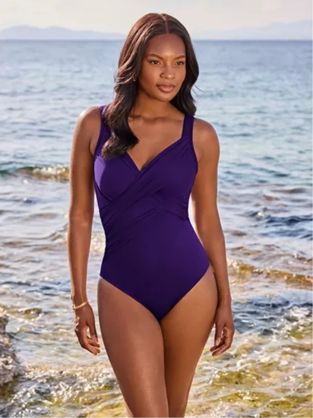 Miraclesuit Purple Ruched Wrap One-Piece Swimsuit